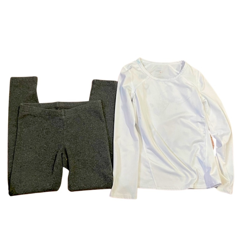 Girls Danskin Cat & Jack leggings top long sleeve gray white spandex size medium